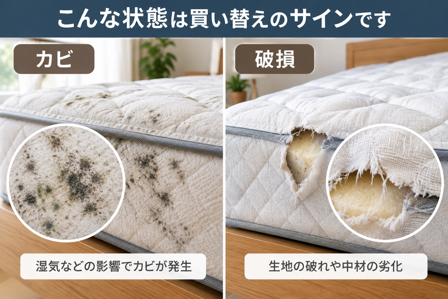 マットレスにカビや破損がある