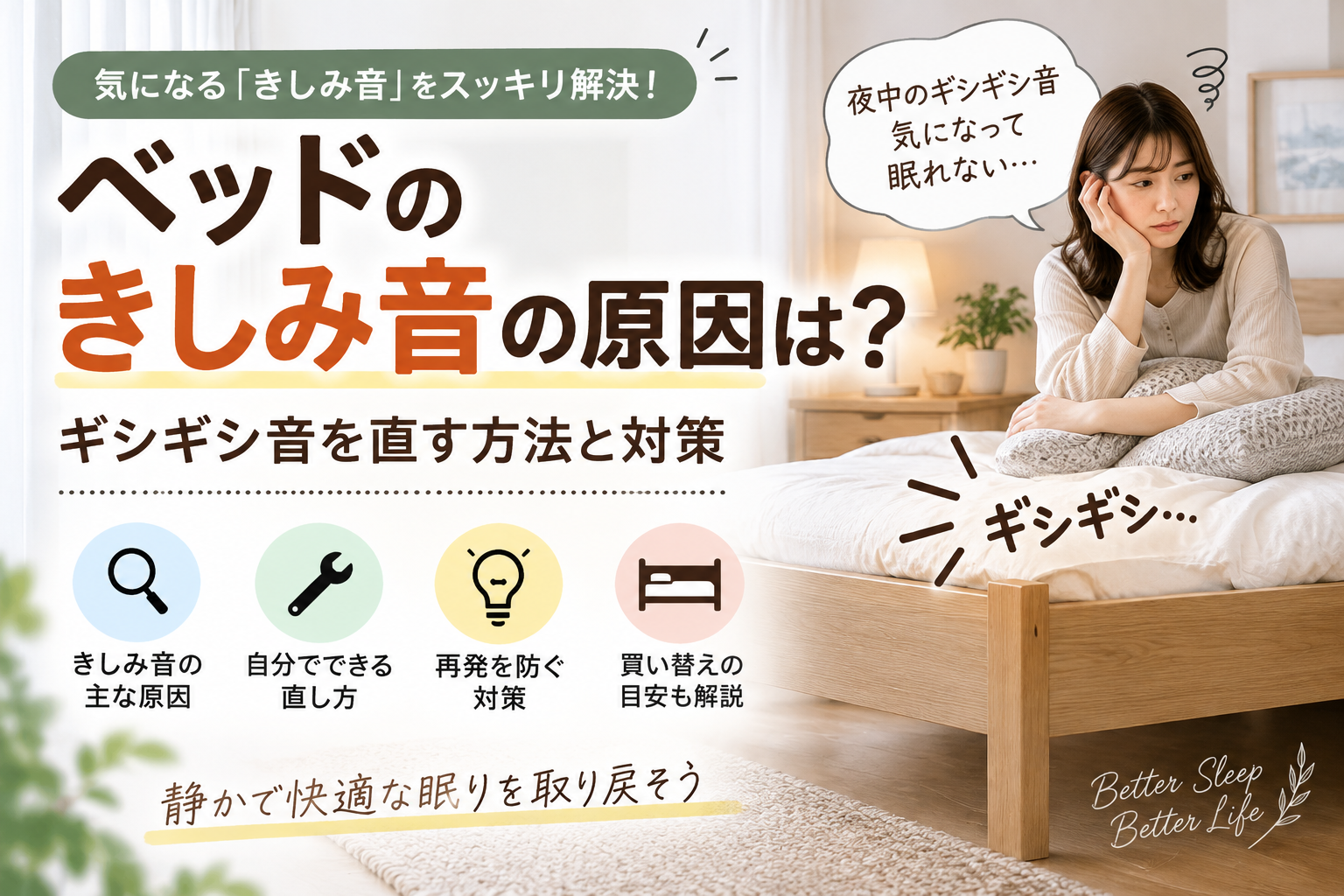 ベッドのきしみ音の原因は？ギシギシ音を直す方法と対策