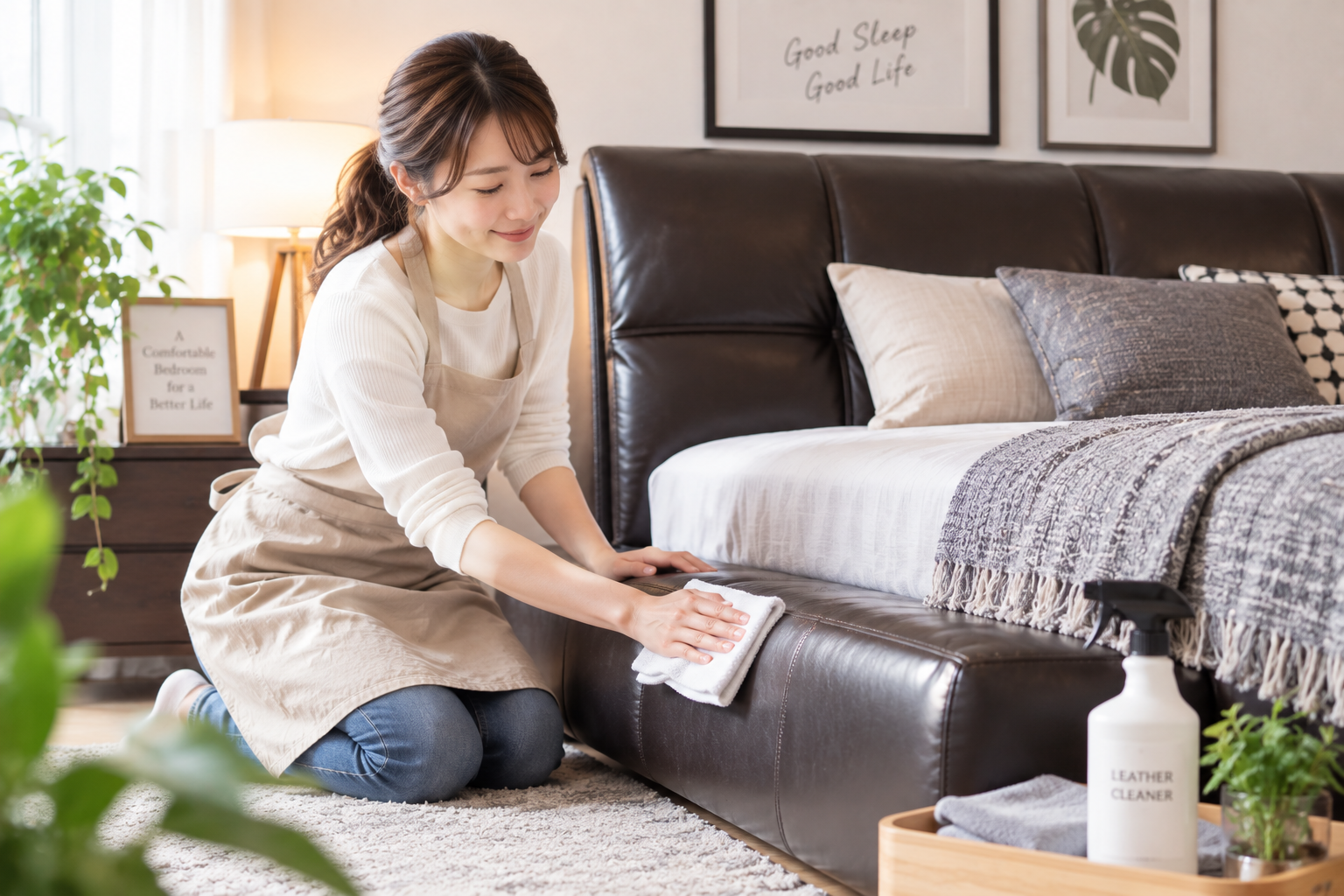レザーベッドのメンテナンスをしている