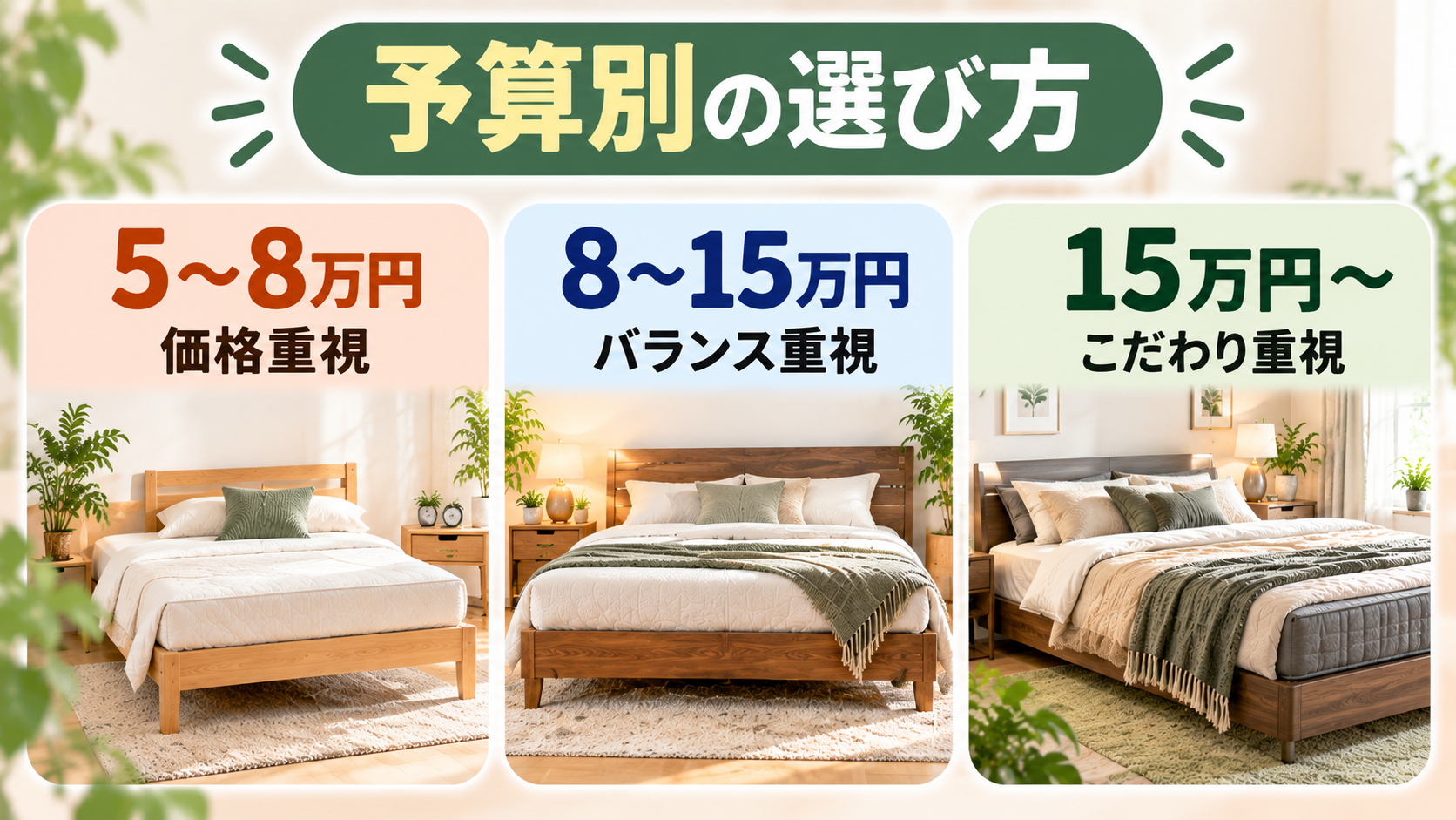 ダブルベッド一式の5万円から8万円・8万円から15万円・15万円以上の予算別選び方