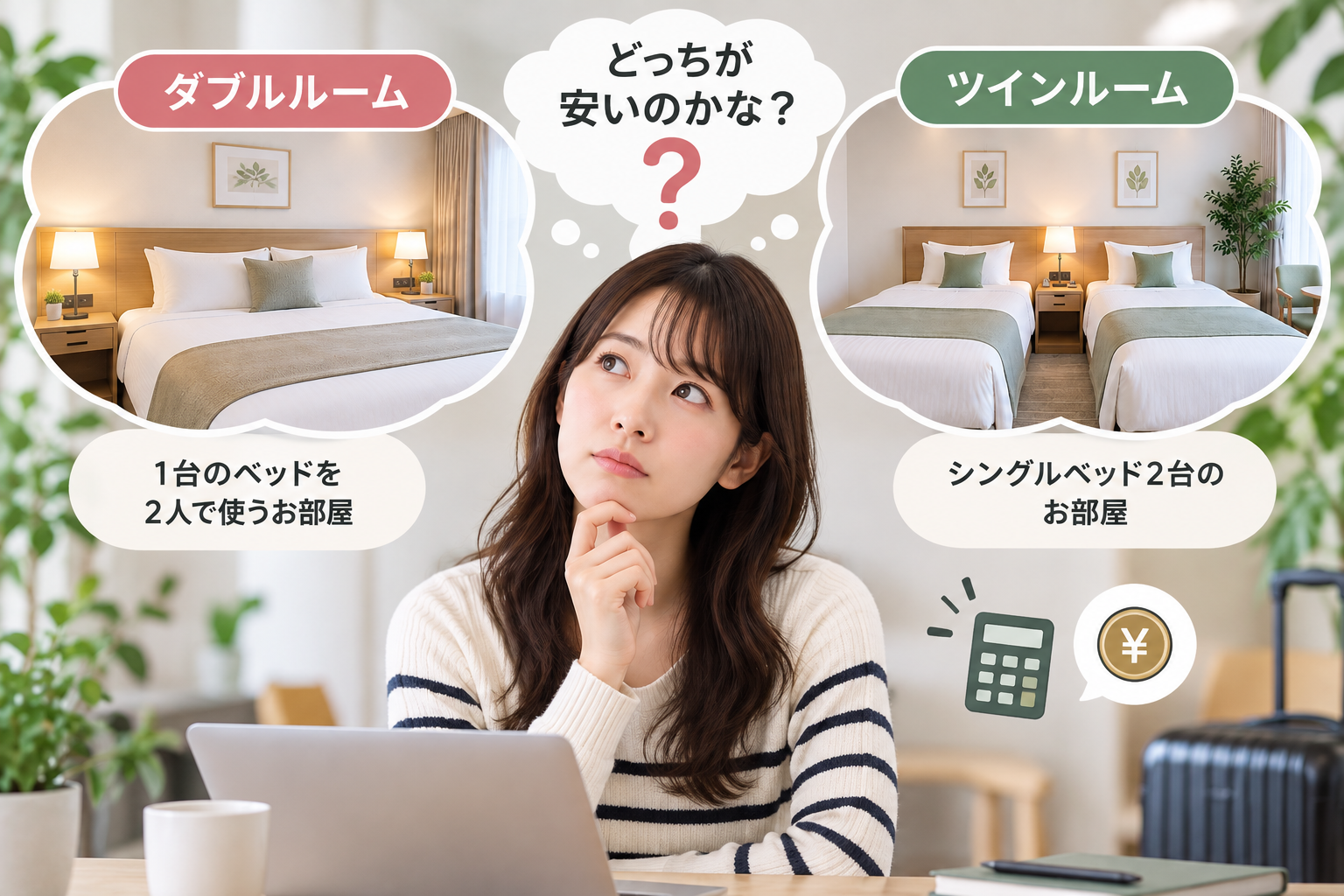 ダブルとツインはどっちが安いか考えている