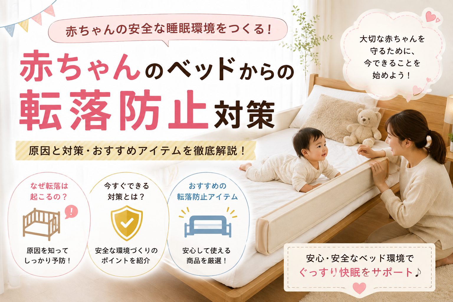 赤ちゃんの転落・落下防止にベッドガードを使用するのは待って！！