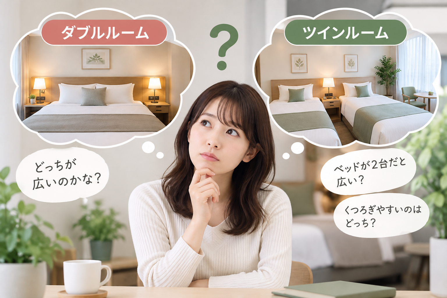 ツインルームとダブルルームどっちが広い