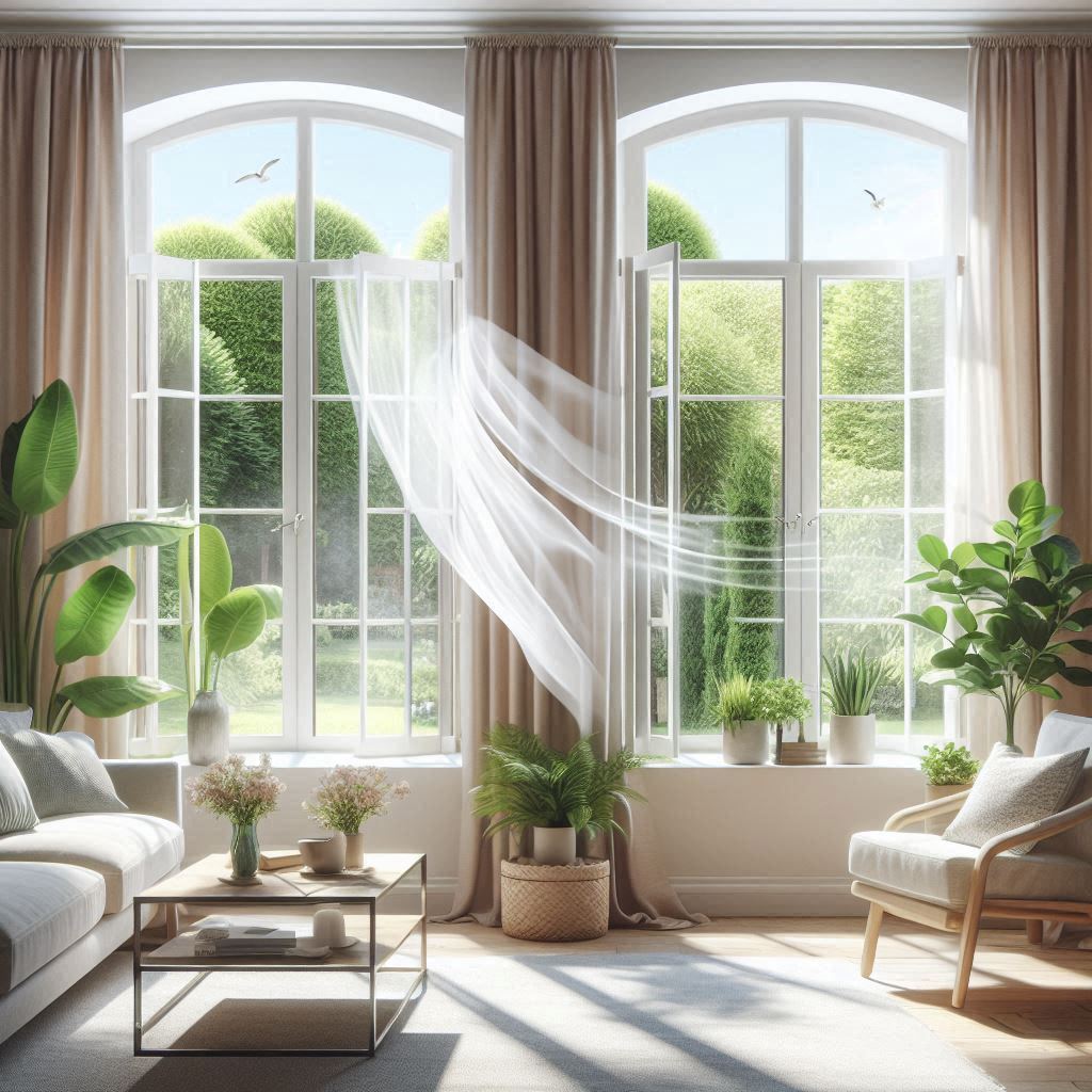 部屋の換気をしている