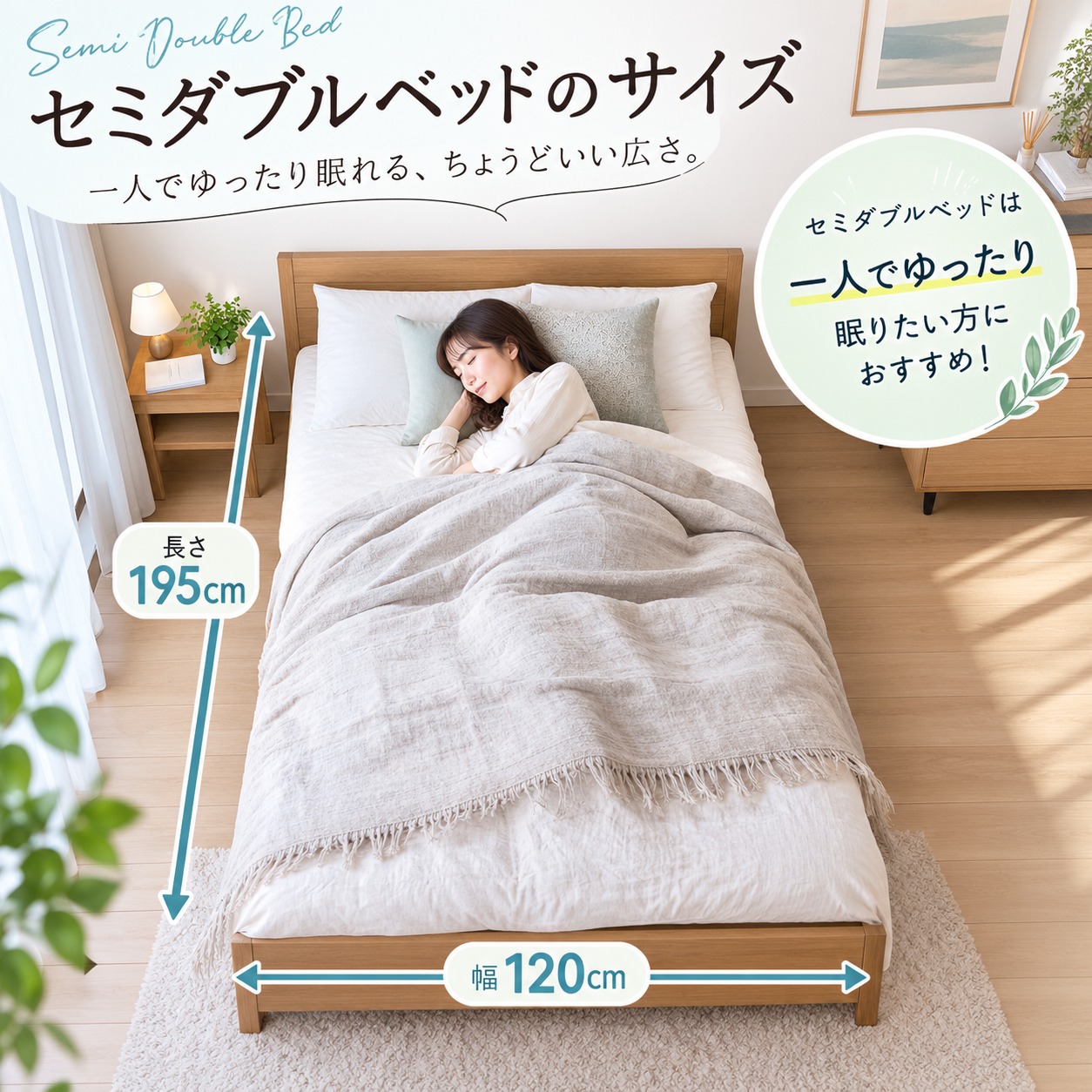 セミダブルベッドのサイズ