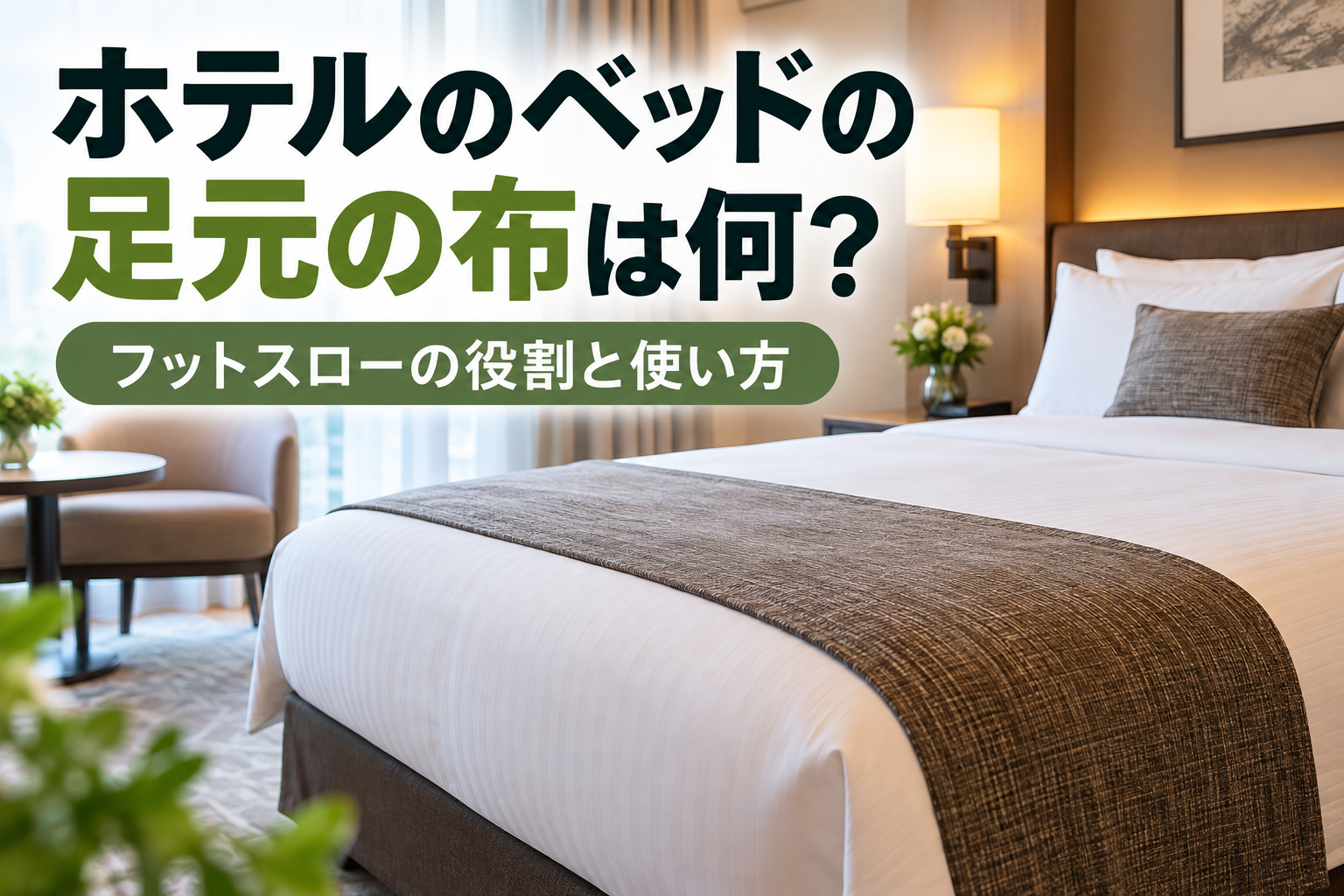 ホテルのベッドの足元に掛けたフットスロー