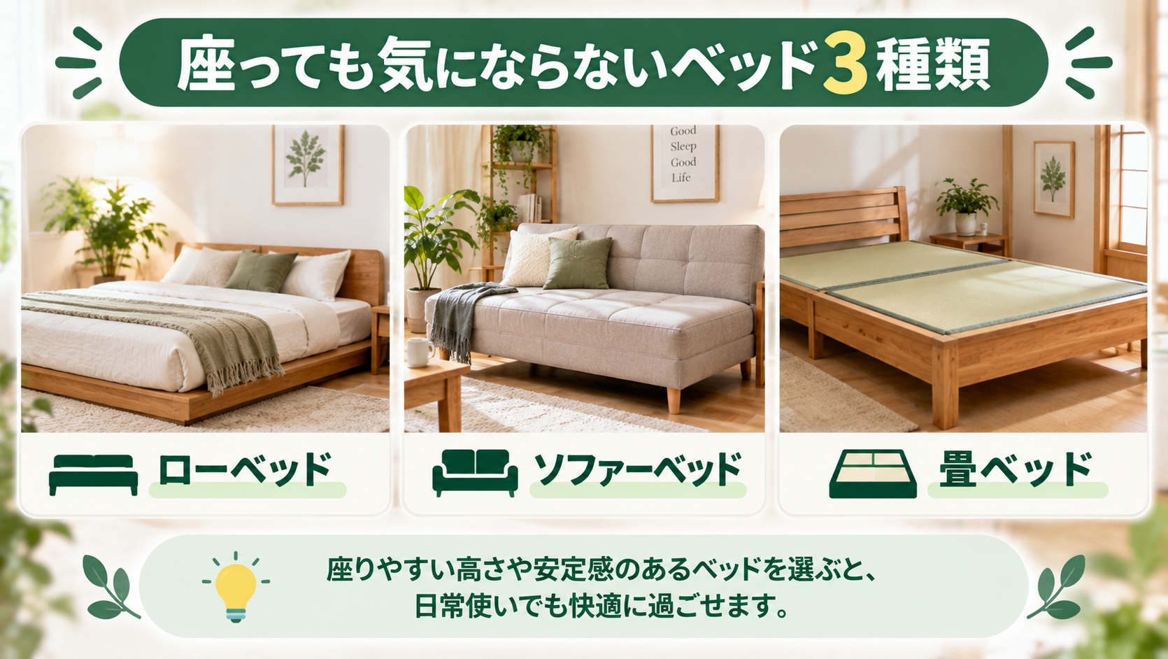 座る場所としても使いやすいベッド3タイプ