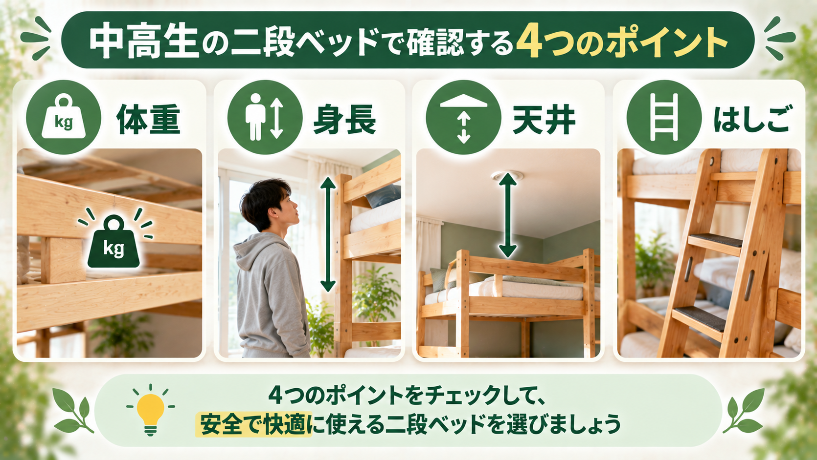 中高生の二段ベッドで確認する4つのポイント