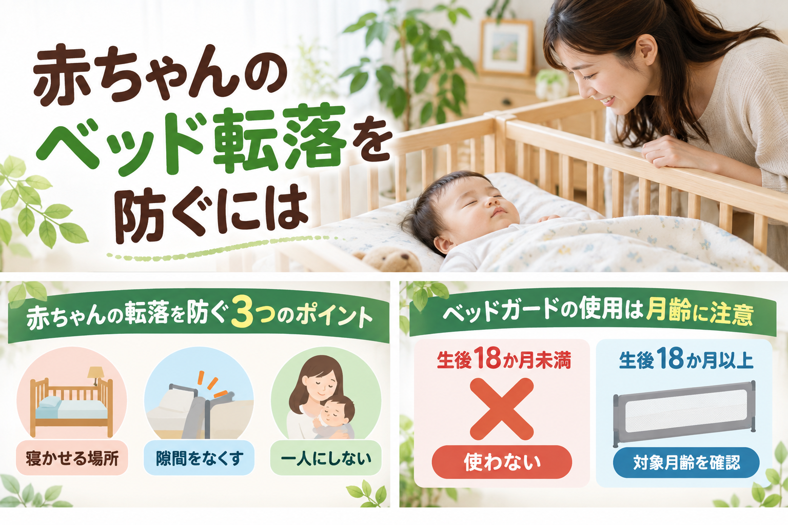 ベビーベッドで眠る赤ちゃんを見守る保護者のイメージ