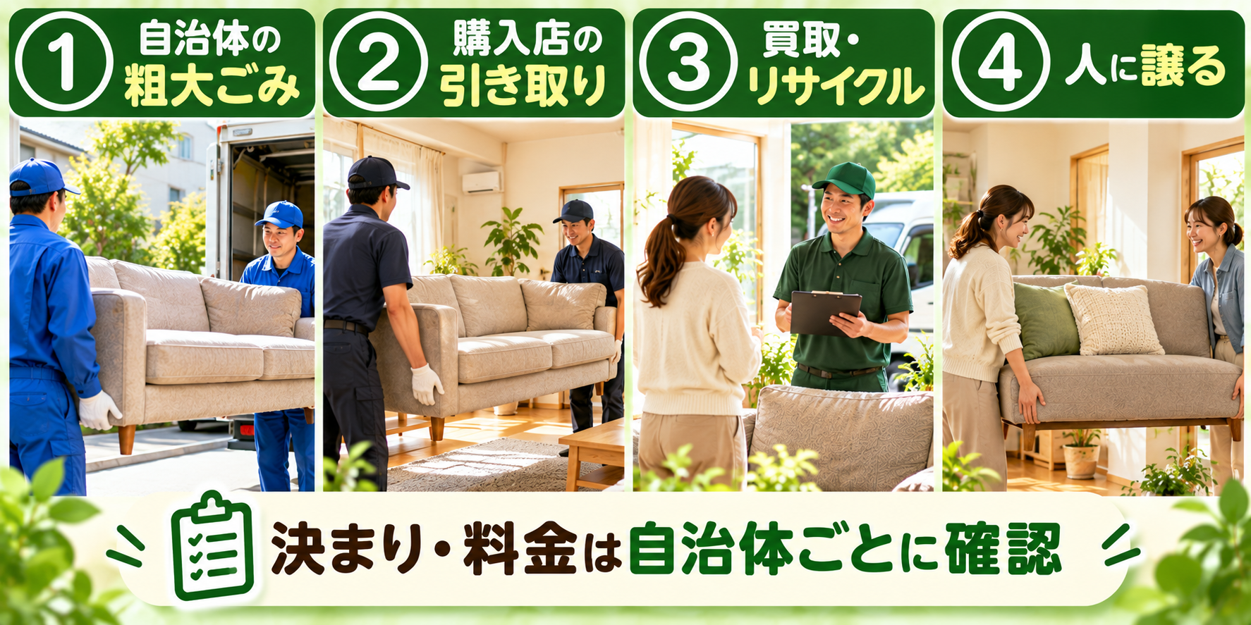 古いソファを処分する4つの方法を示した図