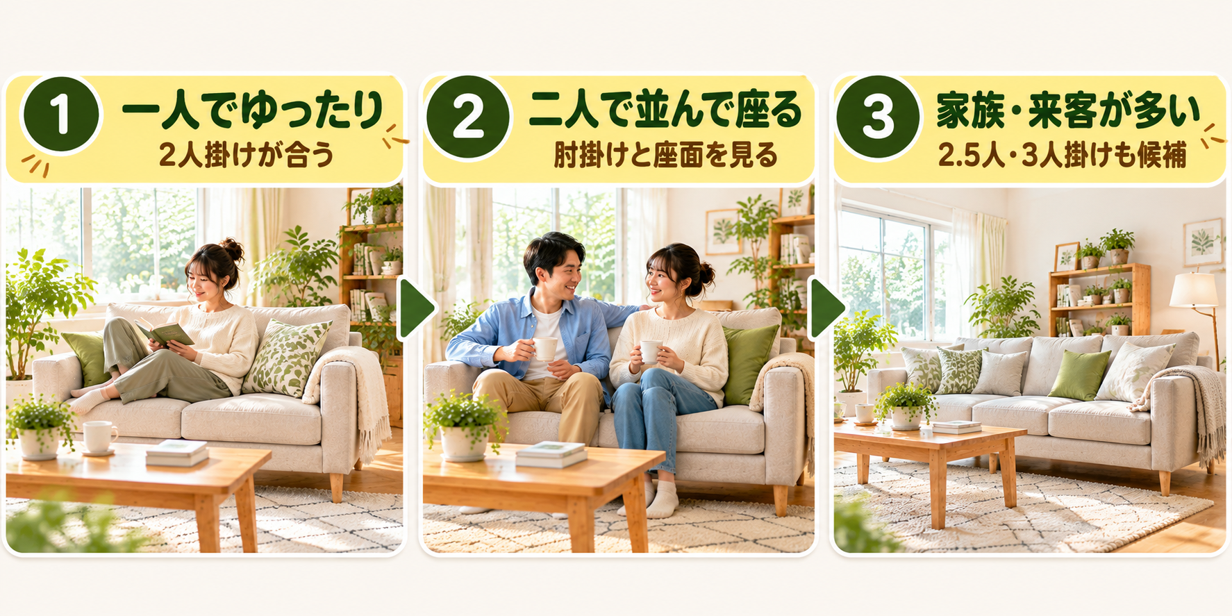 一人暮らし・二人暮らしで2人掛けソファが合うかを示した図