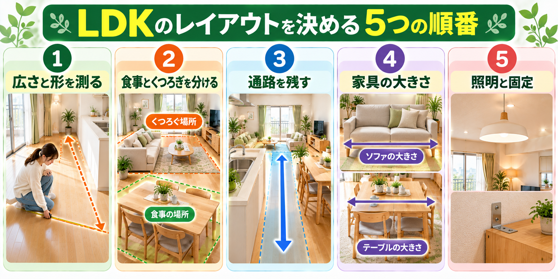 LDKのレイアウトを決める5つの順番を示した図
