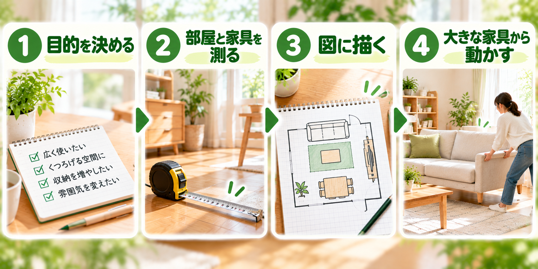 模様替えの4つの手順を示した図