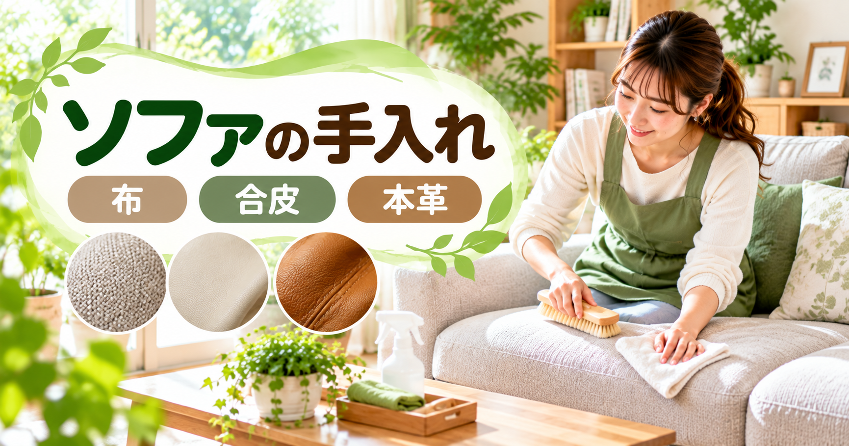 ソファの手入れ 布・合皮・本革