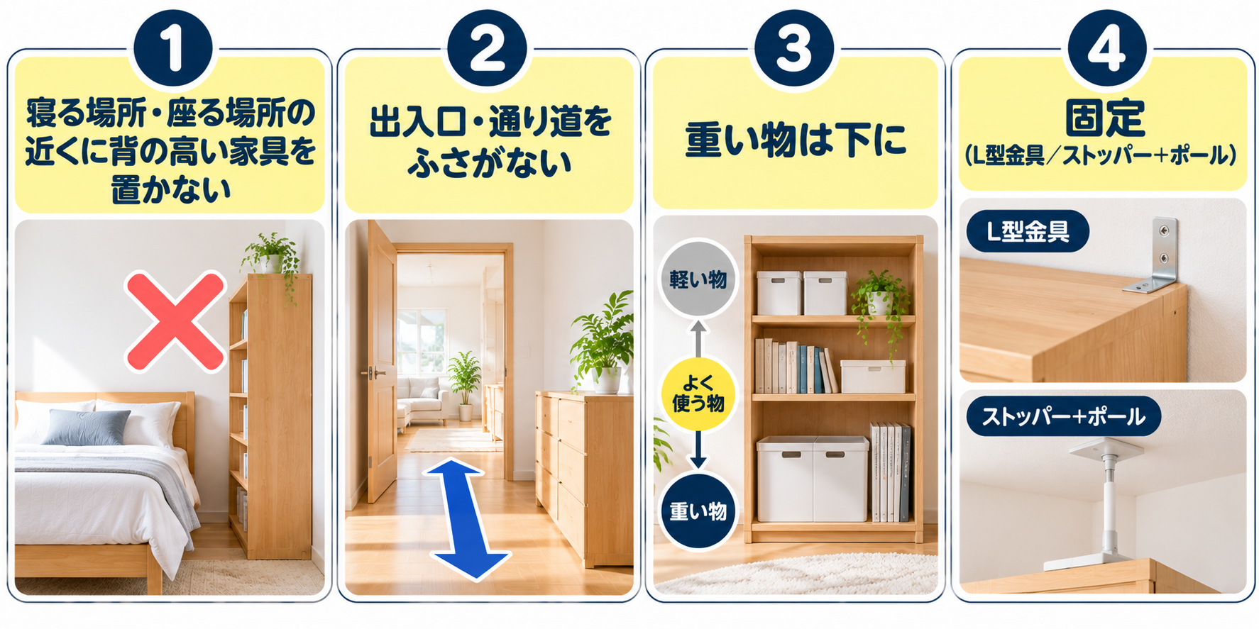 新居で家具を置くときに見る4つのことの図