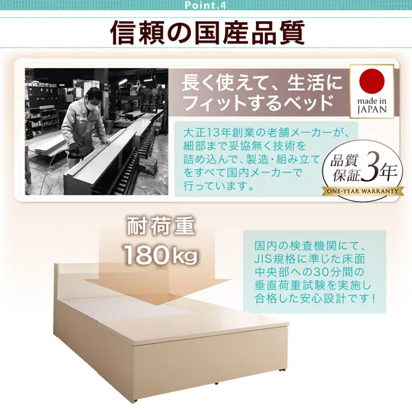 国産 ワイド深型引き出しチェストベッド 棚・コンセント付 Lage