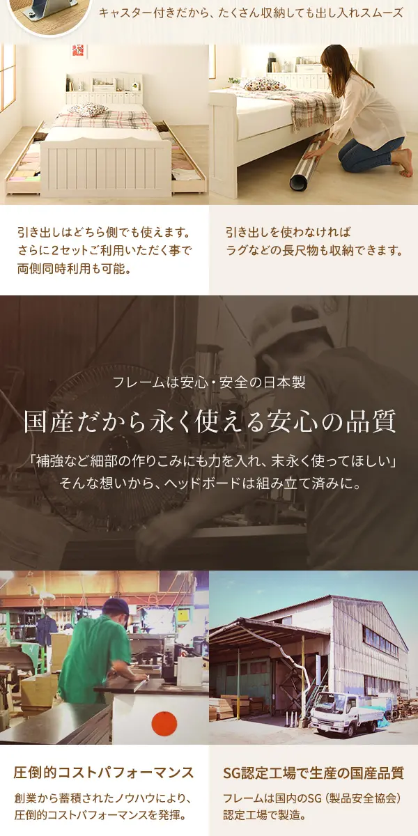 日本製カントリー調姫系ベッド『エトワール』宮付き照明付きコンセント 