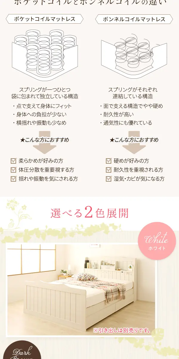 日本製カントリー調姫系ベッド『エトワール』宮付き照明付きコンセント 
