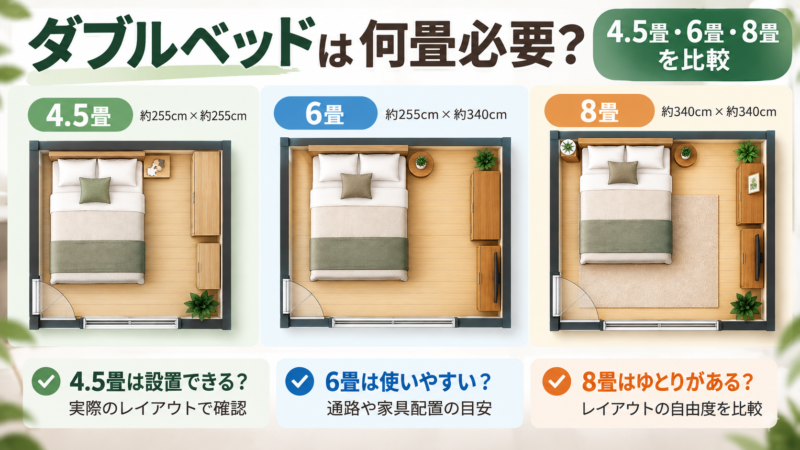 ダブルベッドは何畳必要？4.5畳・6畳・8畳を比較