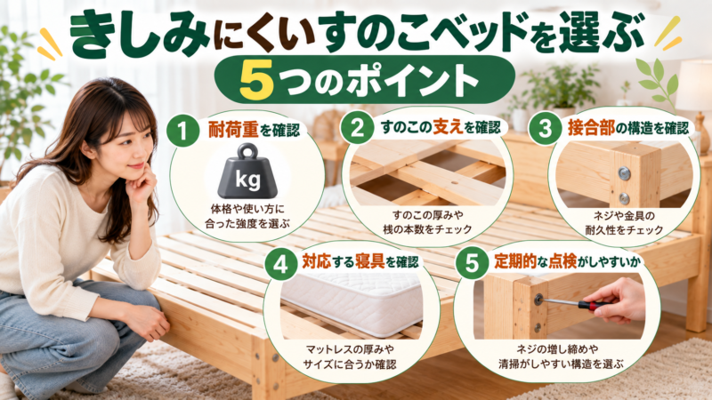きしみにくいすのこベッドを選ぶ5つのポイント