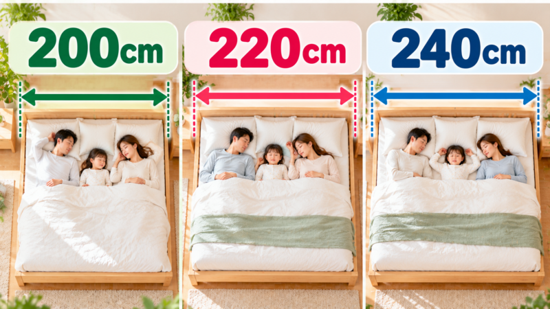 3人家族で寝るベッド幅200cm・220cm・240cmの比較