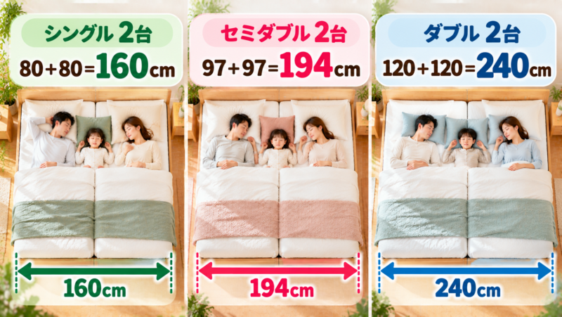 脚付きマットレス2台を並べたときの合計幅