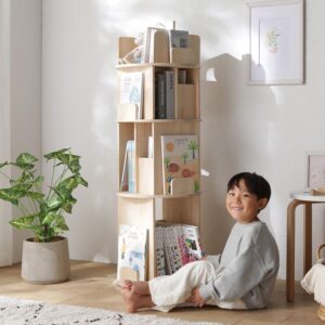 回転 ブックラック 3段 4段 A4対応 図鑑対応 天然木 丸型 360度回転 本棚 ブックシェルフ