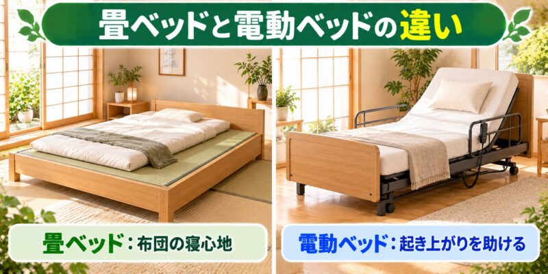 畳ベッドと電動ベッドの違い（畳ベッド：布団の寝心地・電動ベッド：起き上がりを助ける）